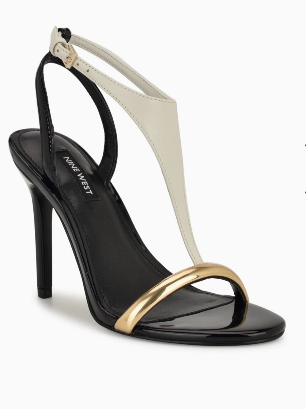 Nine West White and Black Heels with Gold Bar Accent